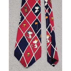 Peanuts Snoopy Neck Tie Mens Golf Red Blue Argyle Woodstock Salant Silk Made USA